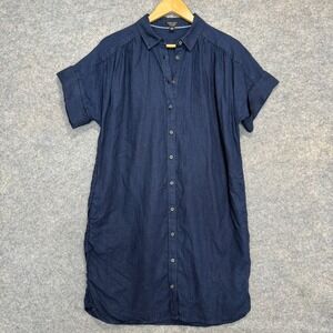 J. Crew Baird McNutt Irish Linen Shirt Dress Womens Medium Relaxed Button Navy